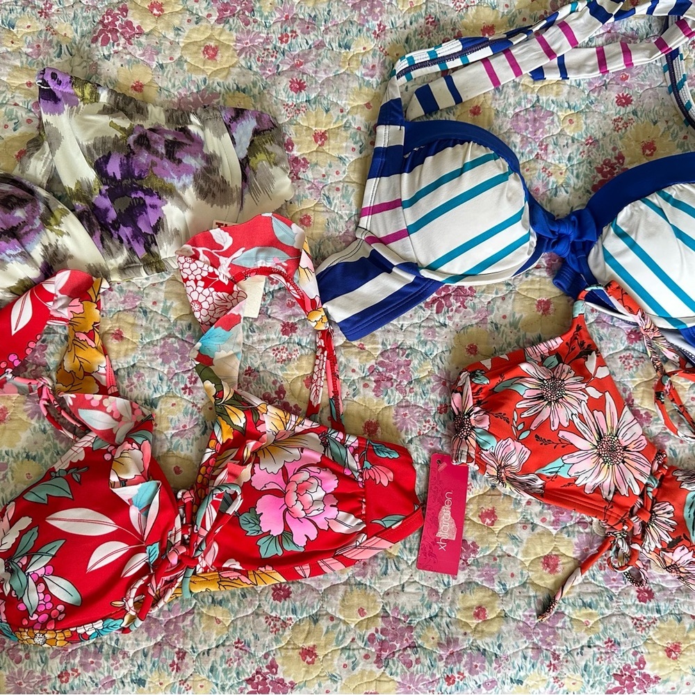 Colorful Floral and Striped Bikini Tops